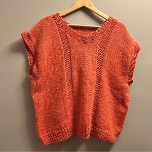 Women's handmade Orange Knit boxy loose fit Sweater Vest fall cottage vibes L/XL